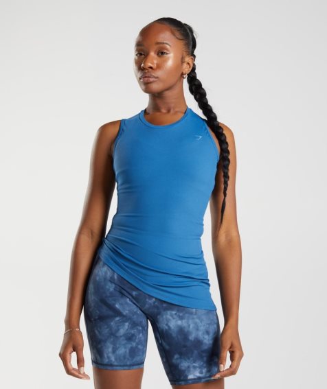 Women's Gymshark Elevate Asymmetric Tanks Blue | NZ 1PUKXI